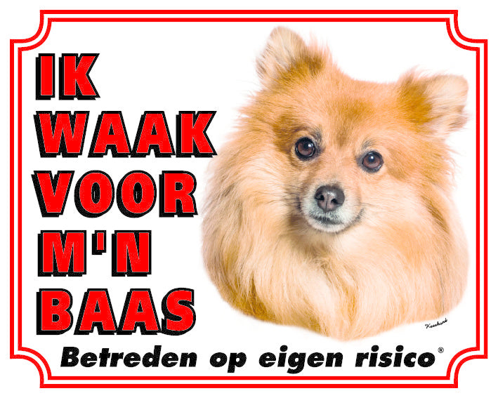 Stickerkoning Keeshond Waakbord - Ik waak voor mijn Baas