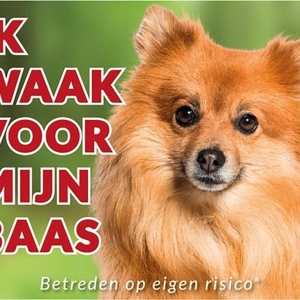 Stickerkoning Keeshond Waakbord - Ik waak voor mijn Baas