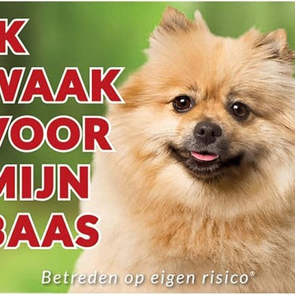 Stickerkoning Keeshond Waakbord - Ik waak voor mijn Baas