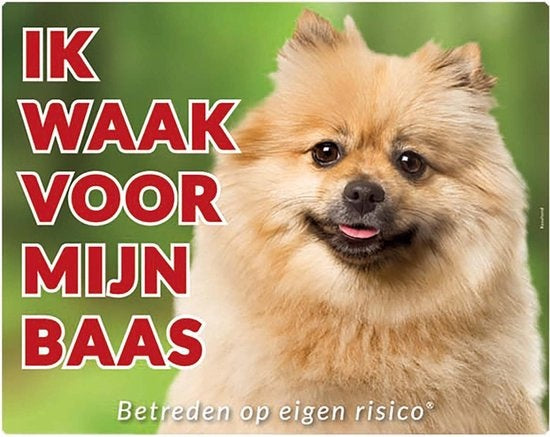 Stickerkoning Keeshond Waakbord - Ik waak voor mijn Baas