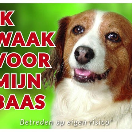 Stickerkoning Kooikerhondje Waakbord - Ik waak voor mijn baas