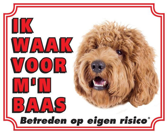 Stickerkoning Labradoodle Waakbord - Ik waak voor mijn baas blond