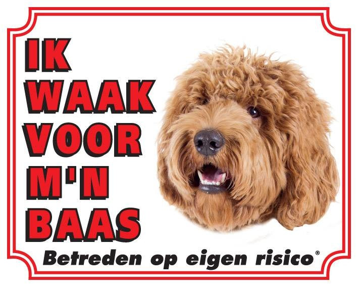 Stickerkoning Labradoodle Waakbord - Ik waak voor mijn baas blond