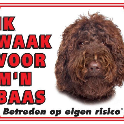 Stickerkoning Labradoodle Waakbord - Ik waak voor mijn baas Bruin