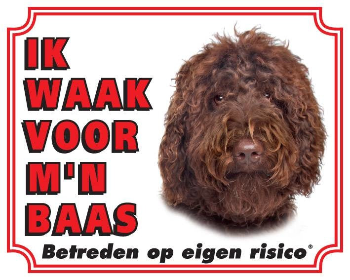 Stickerkoning Labradoodle Waakbord - Ik waak voor mijn baas Bruin