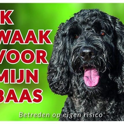 Stickerkoning Labradoodle Waakbord - Ik waak voor mijn baas zwart