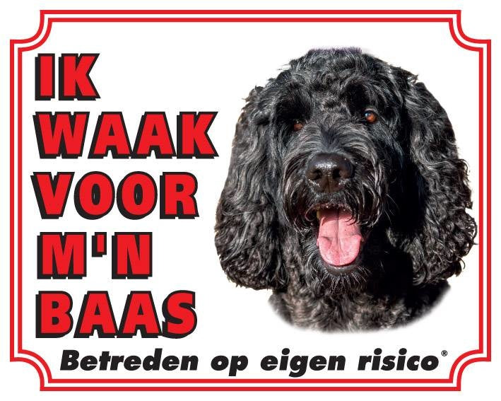 Stickerkoning Labradoodle Waakbord - Ik waak voor mijn baas Zwart