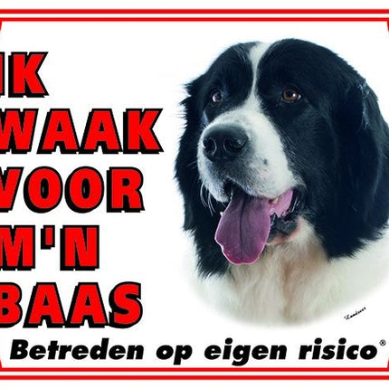 Stickerkoning Landseer Waakbord - Ik waak voor mijn baas