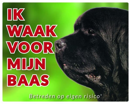 Stickerkoning Newfoundlander Waakbord - Ik waak voor mijn baas