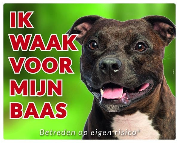 Stickerkoning Pit Bull Waakbord - Ik waak voor mijn baas