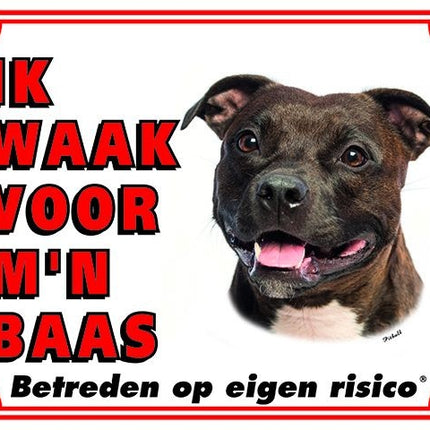 Stickerkoning Pit Bull Waakbord - Ik waak voor mijn baas