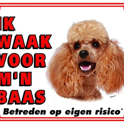Stickerkoning Poedel Waakbord - Ik waak voor mijn baas Abrikoos