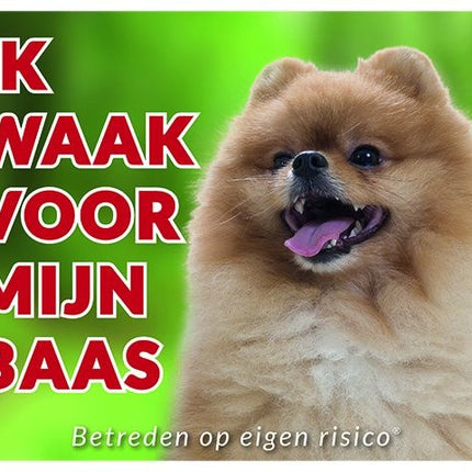 Stickerkoning Pomeranian Waakbord - Ik waak voor mijn baas