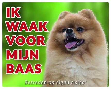 Stickerkoning Pomeranian Waakbord - Ik waak voor mijn baas