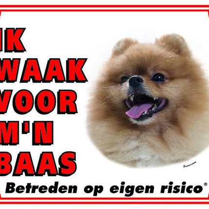 Stickerkoning Pomeranian Waakbord - Ik waak voor mijn baas