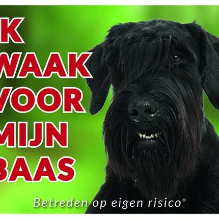 Stickerkoning Schnauzer Waakbord - Ik waak voor mijn baas Zwart
