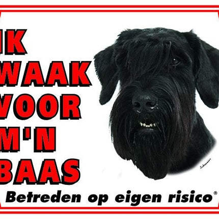 Stickerkoning Schnauzer Waakbord - Ik waak voor mijn baas Zwart