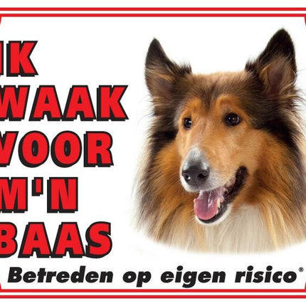 Stickerkoning Schotse Herder / Collie Waakbord - Ik waak Bruin