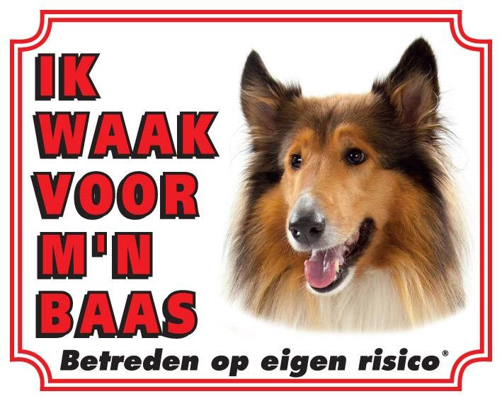 Stickerkoning Schotse Herder / Collie Waakbord - Ik waak Bruin