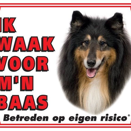 Stickerkoning Schotse Herder / Collie Waakbord - Ik waak Zwart