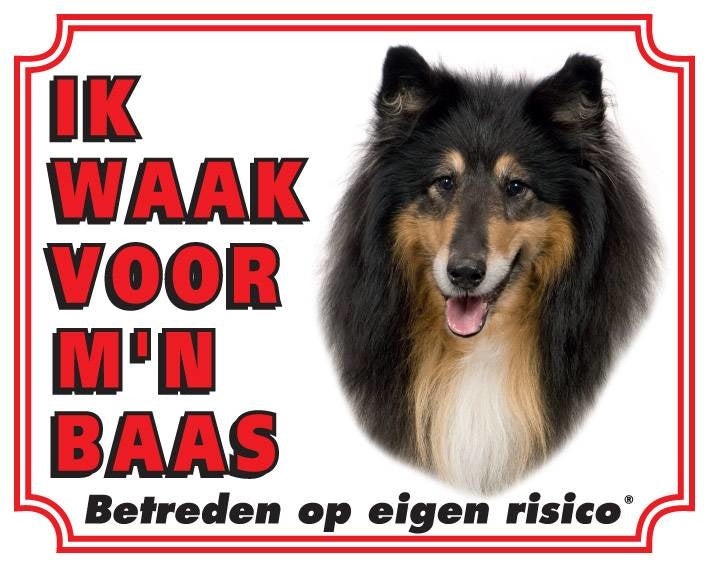 Stickerkoning Schotse Herder / Collie Waakbord - Ik waak Zwart