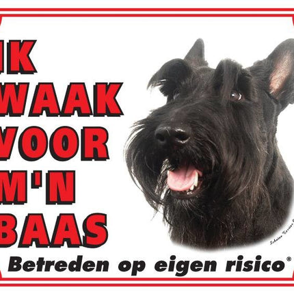 Stickerkoning Schotse Terrier Waakbord - Ik waak voor mijn baas