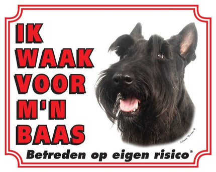 Stickerkoning Schotse Terrier Waakbord - Ik waak voor mijn baas