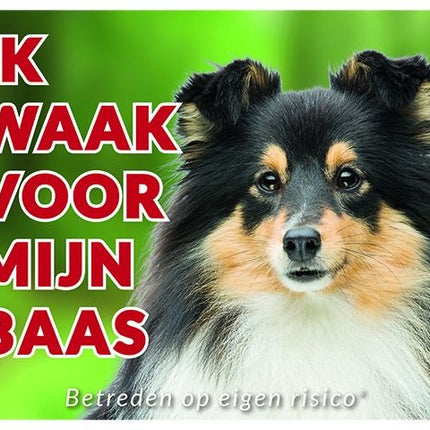 Stickerkoning Shetland Sheepdog Waakbord - Ik waak voor Zwart
