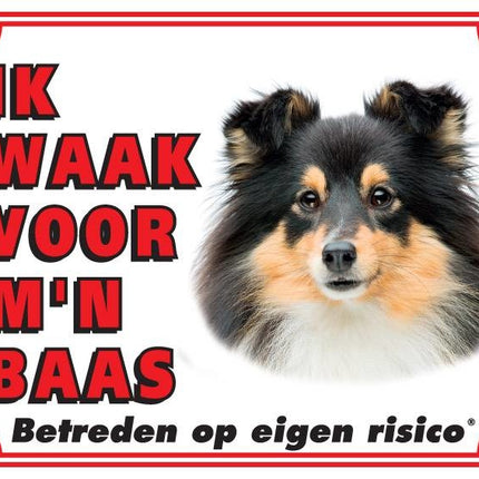 Stickerkoning Shetland Sheepdog Waakbord - Ik waak voor Zwart