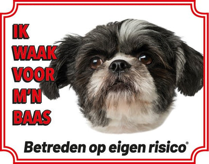 Stickerkoning Shih Tzu Zwart Wit Waakbord