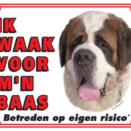 Stickerkoning Sint Bernard Waakbord - Ik waak voor mijn baas