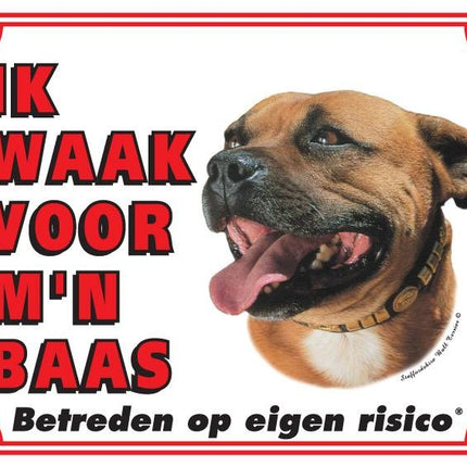 Stickerkoning Staffordshire Bull Terrier Waakbord - Ik waak voor