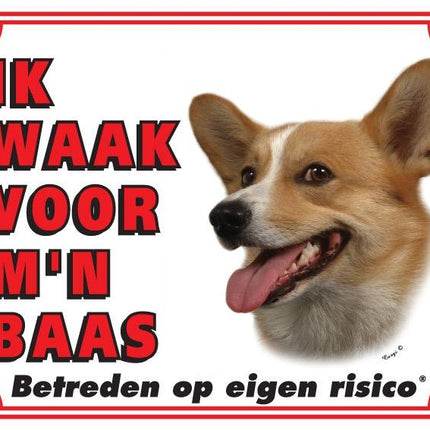 Stickerkoning Welsh Corgi Waakbord - Ik waak voor mijn baas