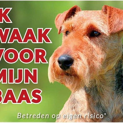 Stickerkoning Welsh Terrier Waakbord - Ik waak voor mijn Baas