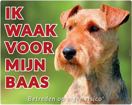 Stickerkoning Welsh Terrier Waakbord - Ik waak voor mijn Baas