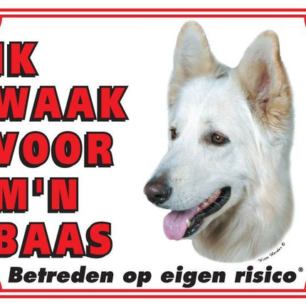 Stickerkoning Witte Herder Waakbord - Ik waak voor mijn baas