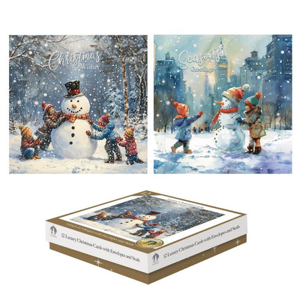 Tallon 12 Luxe Kerstkaarten Vierkant Snowman