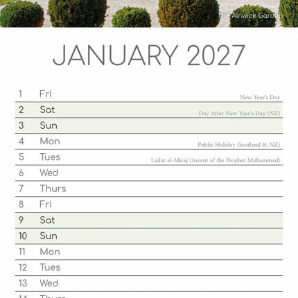 The Gifted Stationary Beautiful Gardens Slimline Kalender 2027