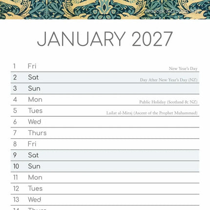 The Gifted Stationary William Morris Slimline Kalender 2027