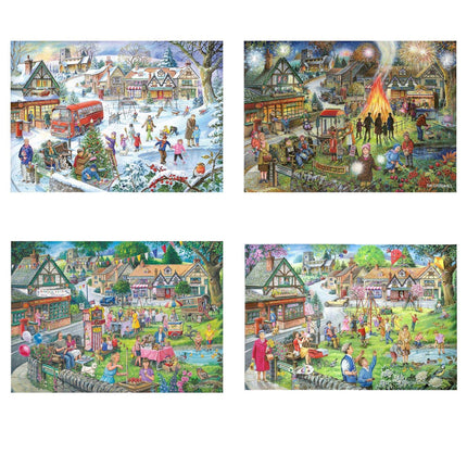 The House of Puzzles Seasons On The Green 4x 500 Stukjes