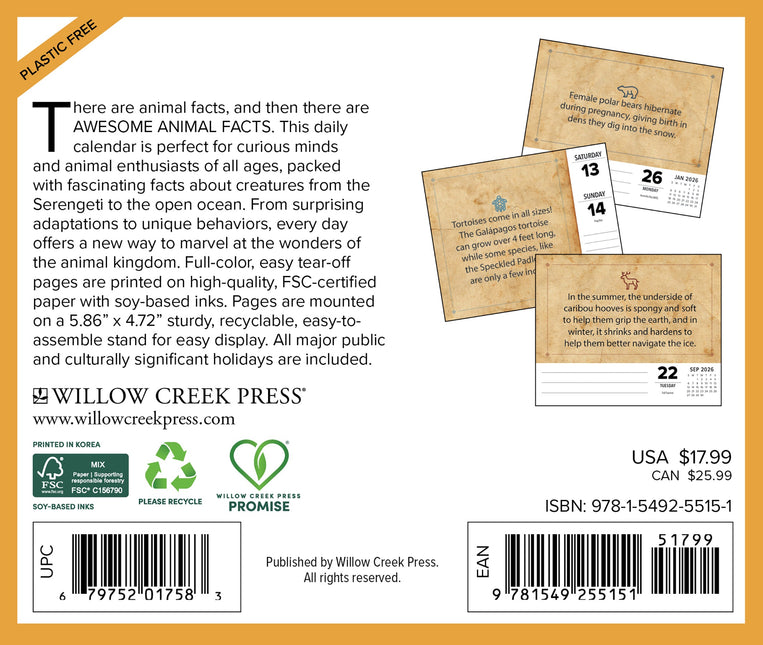 Willow Creek Dierlijke Feiten Scheurkalender 2026 Boxed