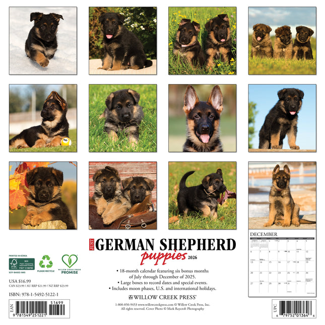 Willow Creek Duitse Herder Puppies Kalender 2026