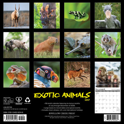 Willow Creek Exotische Dieren Kalender 2026