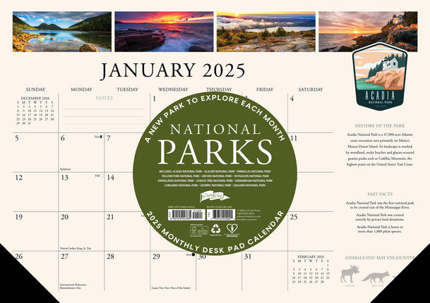 Willow Creek National Parks Desk Pad Kalender 2025 Smal
