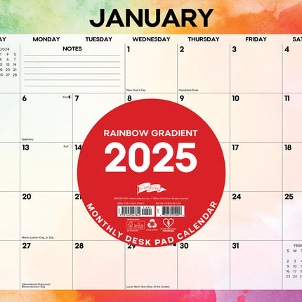 Willow Creek Regenboog Desk Pad Kalender 2025 Smal