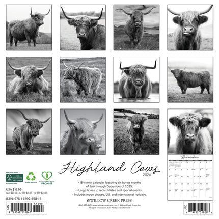 Willow Creek Schotse Hooglanders (Zwart/Wit) Kalender 2026