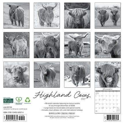 Willow Creek Schotse Hooglanders (Zwart/Wit) Kalender 2027