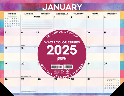 Willow Creek Watercolor Stripes Desk Pad - Bureau Kalender 2025